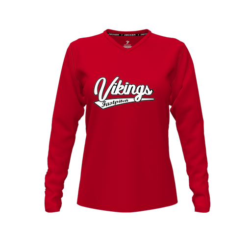 [FTLVCFRD-FYXS-LOGO1] Decker Comfort T-Shirt (Female Youth XS, Red, V Neck, Logo 1, Long Sleeve)