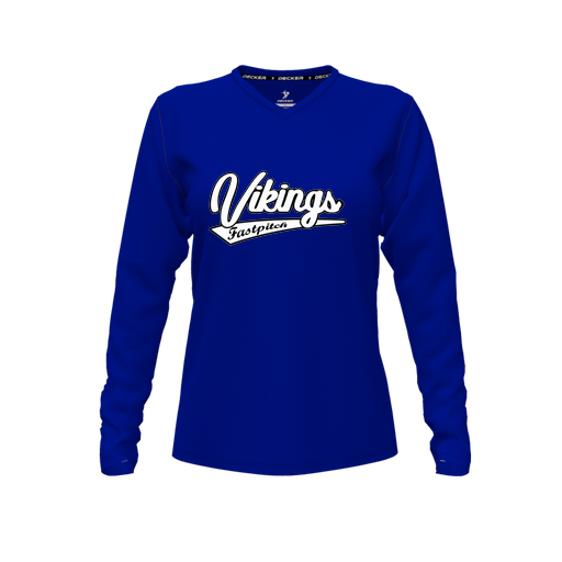[FTLVPTRY-FYXS-LOGO1] Decker Performance T-Shirt (Female Youth XS, Royal, V Neck, Logo 1, Long Sleeve)
