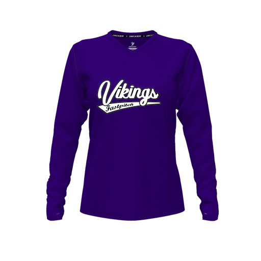 [CUS-DFW-TEES-PER-VNK-LSL-PUR-FYXS-LOGO1] Decker Performance T-Shirt (Female Youth XS, Purple, V Neck, Logo 1, Long Sleeve)