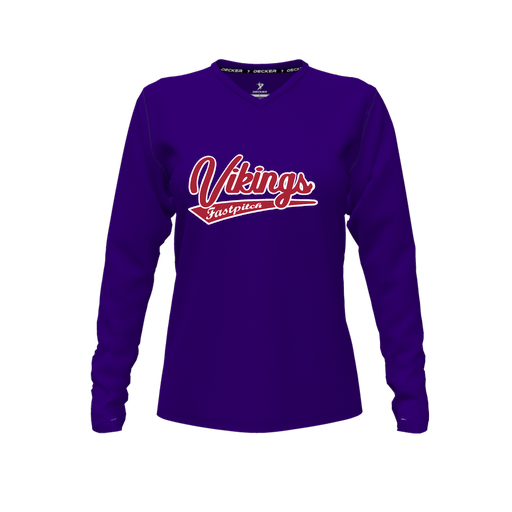 [CUS-DFW-TEES-PER-VNK-LSL-PUR-FYXS-LOGO2] Decker Performance T-Shirt (Female Youth XS, Purple, V Neck, Logo 2, Long Sleeve)
